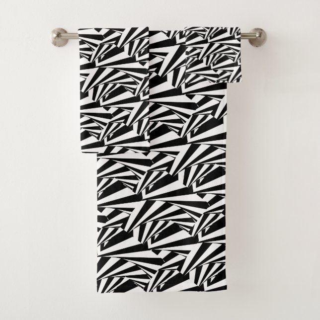 Jeu de serviettes Abstrait moderne en noir et blan (En situation)