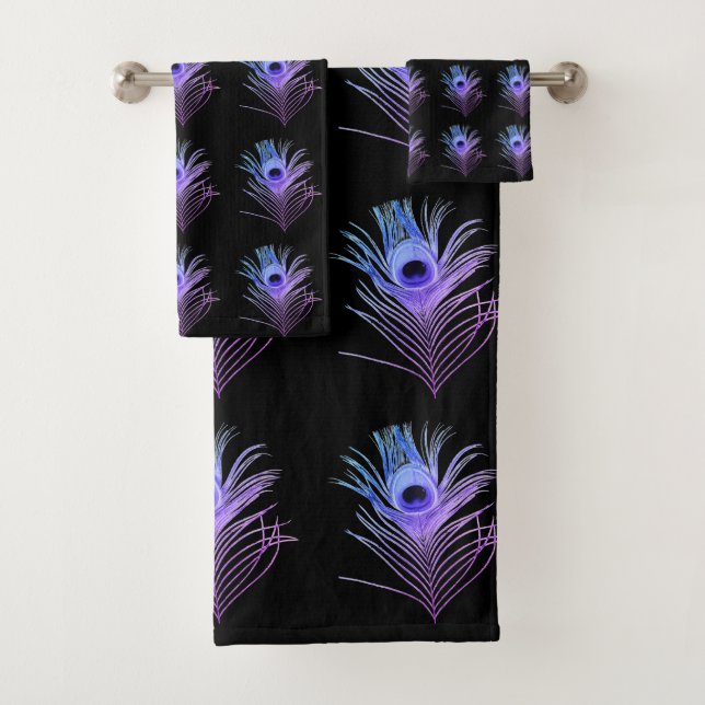 JEU DE SERVIETTES BLEU BLEU PURPLE PEACOCK (En situation)