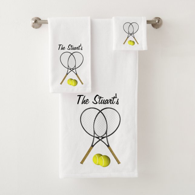 Jeu de serviettes de bain blanc de Tennis personne (En situation)