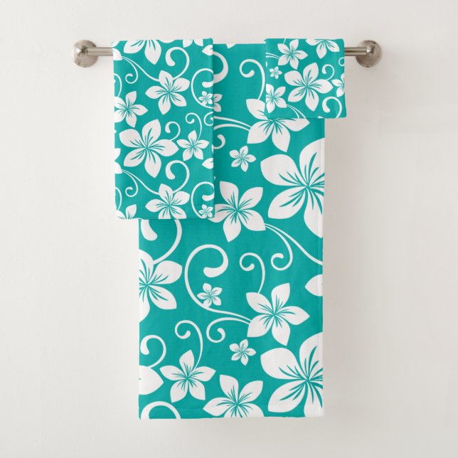 JEU DE SERVIETTES DE BAIN BLEU HAWAII (TURQUOISE) (En situation)