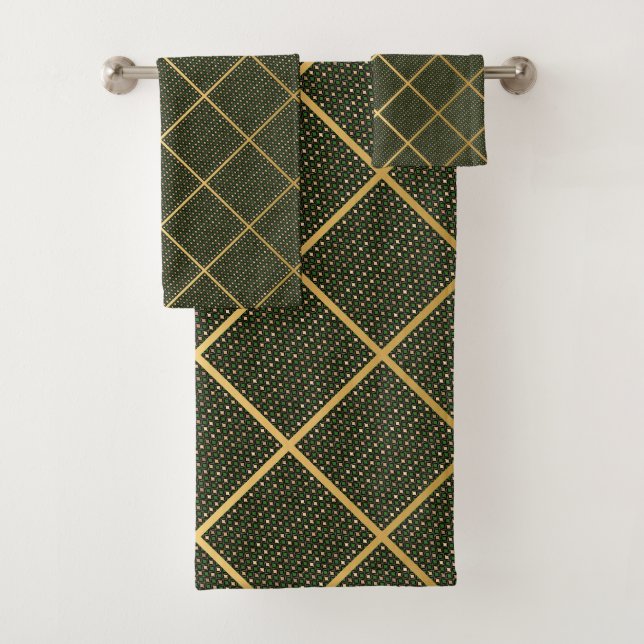 JEU DE SERVIETTES DE BAIN DE LUXE OR VERT (En situation)