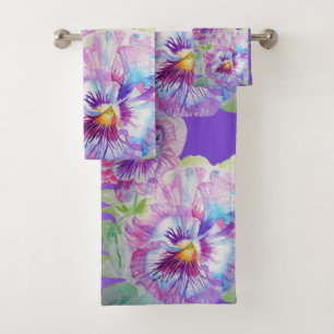 Jeu de serviettes de bain fleuris en violet