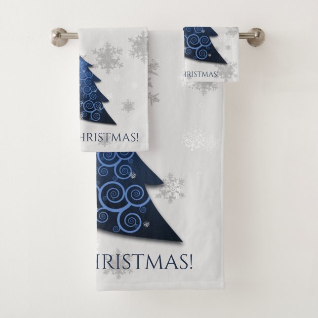 Jeu de serviettes en Arbre de Noël Festif Bleu (En situation)