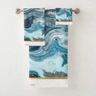 JEU DE SERVIETTES EN MARBRE INSPIRÉ DE L'OCÉAN BLE