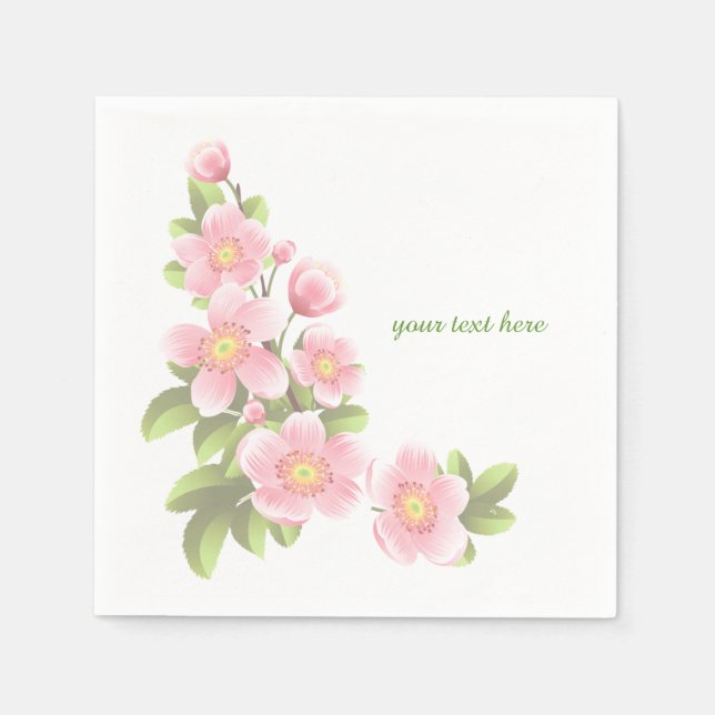 Jeu de serviettes en papier rose Fleurs (Devant)