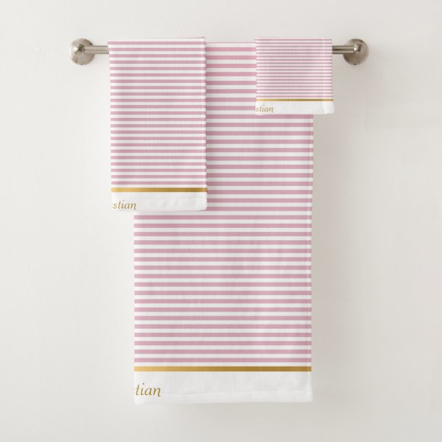 JEU DE SERVIETTES TRIM STRIPEES BLANC JOLIMENT ROS (En situation)