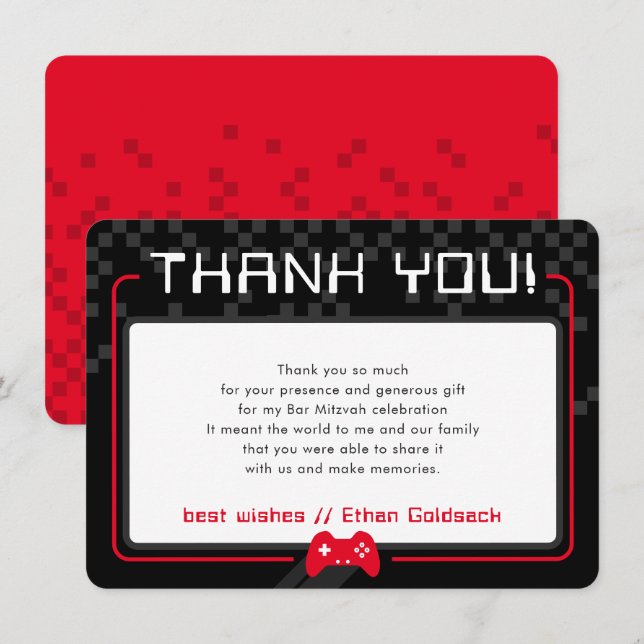 JEU MODERNE MERCI Bar Mitzvah cool noir rouge (Devant / Derrière)