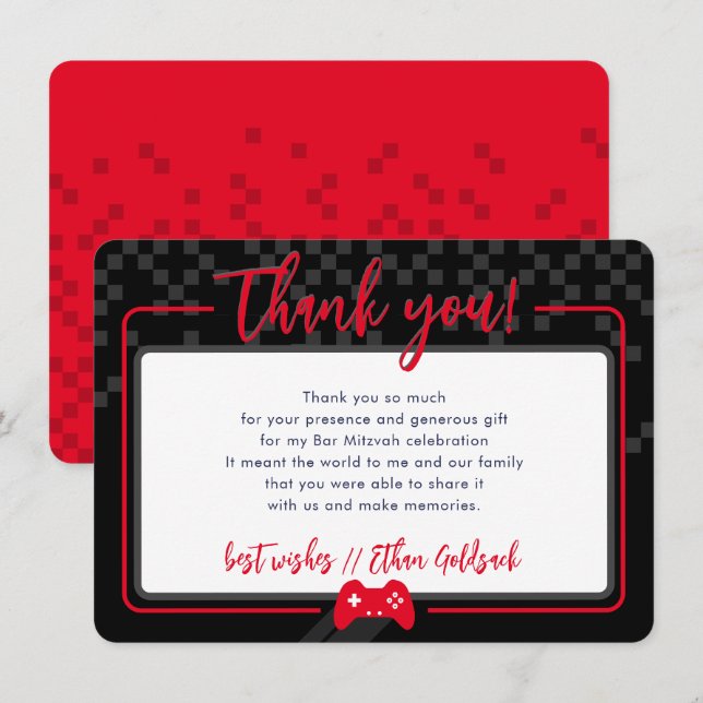 JEU MODERNE MERCI Bar Mitzvah noir rouge (Devant / Derrière)