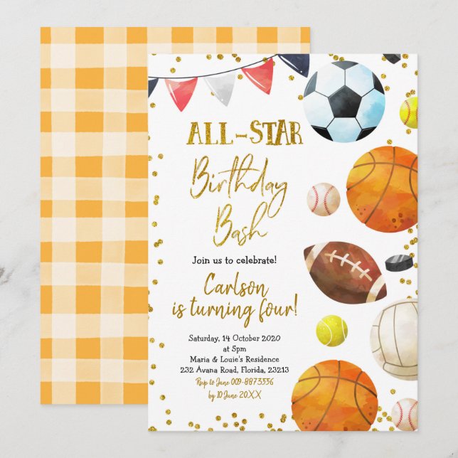 Jeu sportif Anniversaire Invitation (Devant / Derrière)