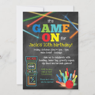Jeu Sur Arcade Bowling Chalkboard Party Invitation