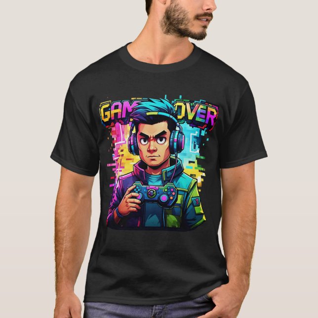 Jeu sur Glitch T-Shirt Retro Neon Gamer Tee (Devant)