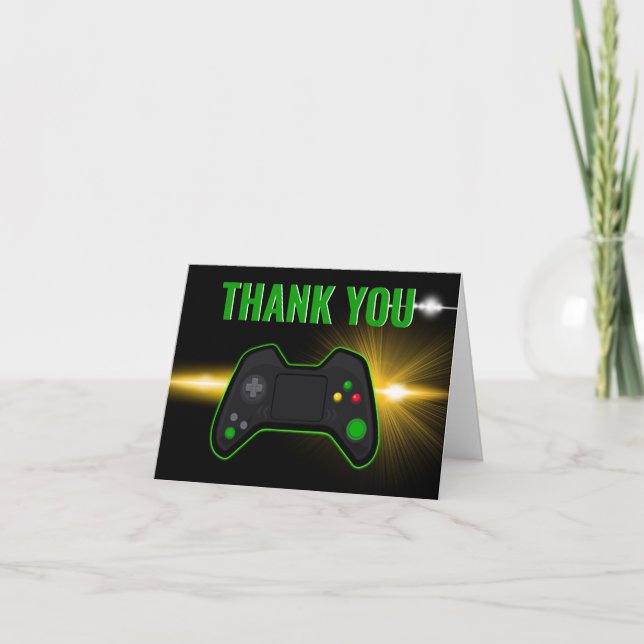 Jeu Vidéo Vert Anniversaire Plié Carte de remercie (Devant)