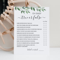 Jeu Vrai ou Faux avec la carte de Baby shower des 