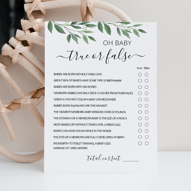 Jeu Vrai ou Faux avec la carte de Baby shower des  (Créateur téléchargé)