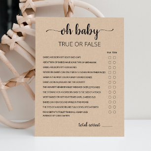 Jeu Vrai ou Faux avec la carte de Baby shower Répo