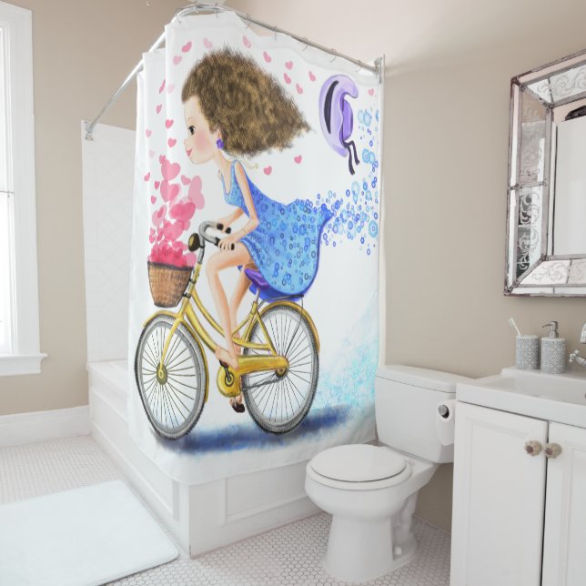 Jeune fille avec vélo Douche rideau cadeau (En situation)