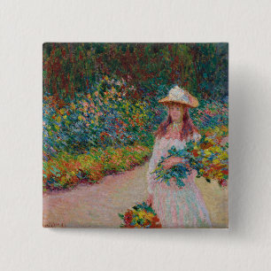 Jeune fille dans le jardin de Giverny, 1888 2 Inch Square Button