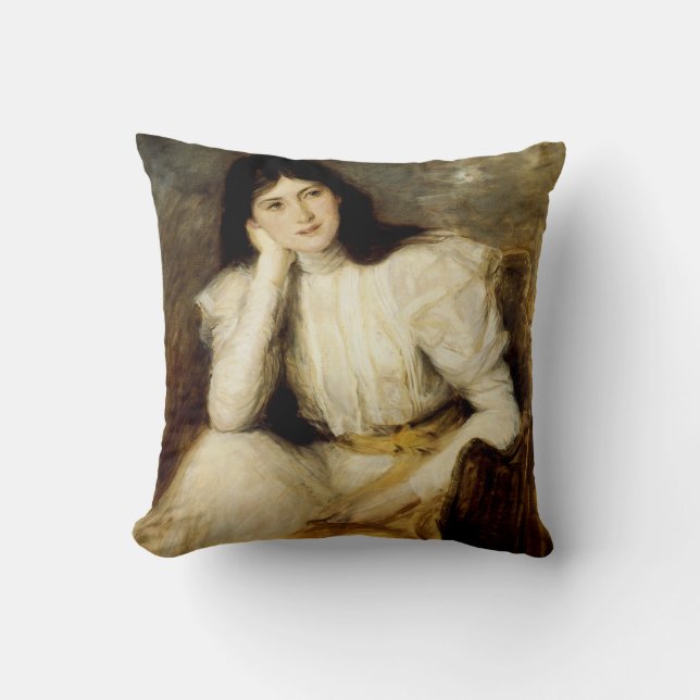 Jeune Fille Reveuse, Portrait de Berthi Capel Throw Pillow (Front)