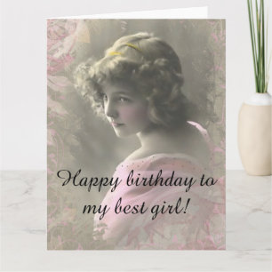 Jeune fille victorienne vintage en grande carte ro