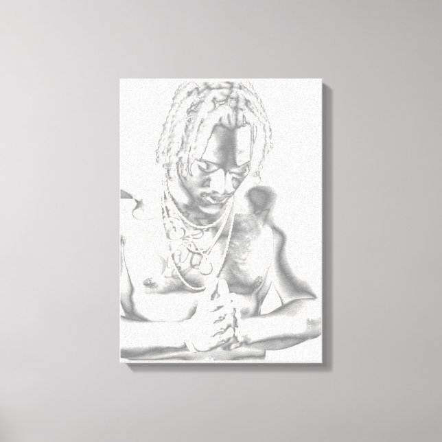 Jeune Homme En Toile De Prière Blanc Noir Imprimer (Recto)