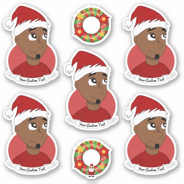 Jeune homme noir Caricature de Noël Sticker (Devant)