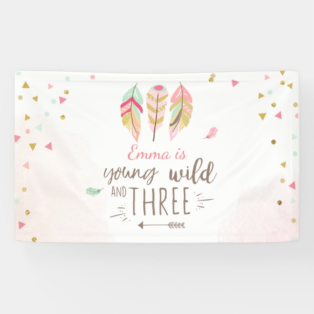 Jeune sauvage et bannière de trois ans Pink Girl (Horizontal)
