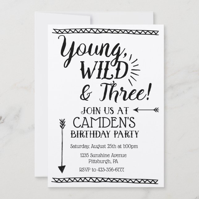 Jeune, sauvage et trois invitation d'anniversaire (Devant)