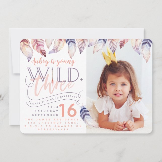 Jeune, sauvage et trois invitation d'anniversaire  (Devant)