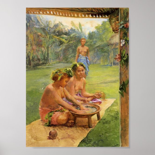 Jeunes filles préparant Kava - Poster John LaFarge (Devant)