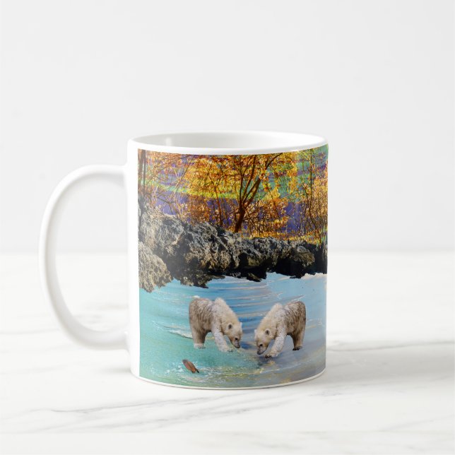 Jeunes Ours Polaires Pêche, Café Mug (Gauche)