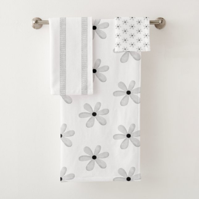 Jeux de serviettes de bain à rayures de fleurs noi (En situation)