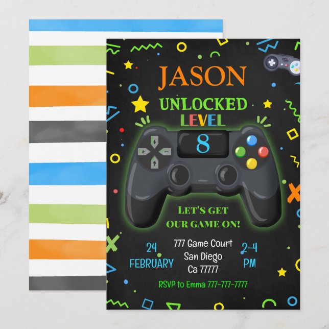 Jeux Vidéo Invitation Anniversaire (Devant / Derrière)