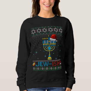 Jew Ish Jewish Pun Menorah Santa Hanukkah Christma Sweatshirt