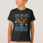 Jewdolph Ugly Hanukkah Reindeer Funny Chanukah T-Shirt<br><div class="desc">This Love and Light Hanukkah T-shirt Jewish Holiday Apparel costume,  makes a great Chanukah Gift or Chanukah preset. Can wear as Pyjamas,  matching family,  while eating latkes and playing dreidel or wear any time of the Jewish holiday year round.</div>