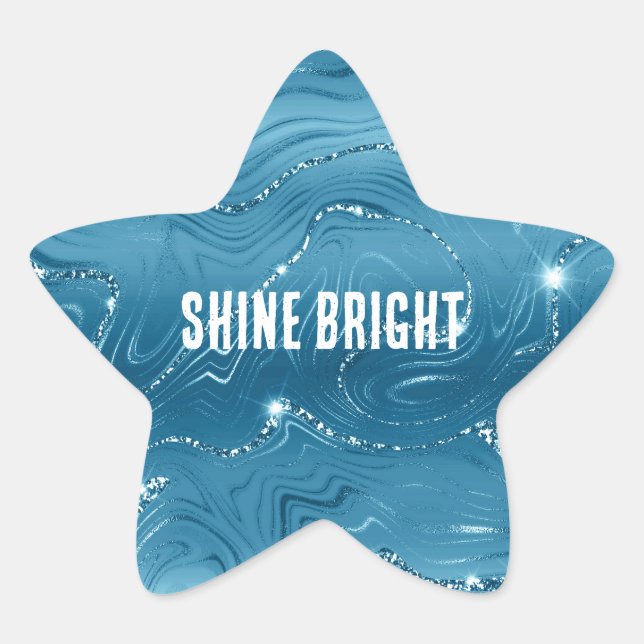 Jewel Aqua Blue Glittery Glitz  Star Sticker (Front)