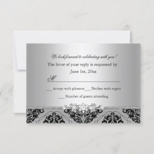 Jewel & Black Damask Silver RSVP