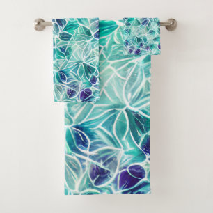 Jewel Blues Leaf Pattern Bath Towel Set