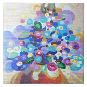 Jewel bright flowers with a handpainted look tile