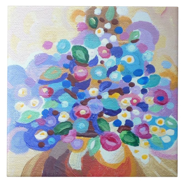Jewel bright flowers with a handpainted look tile (Front)