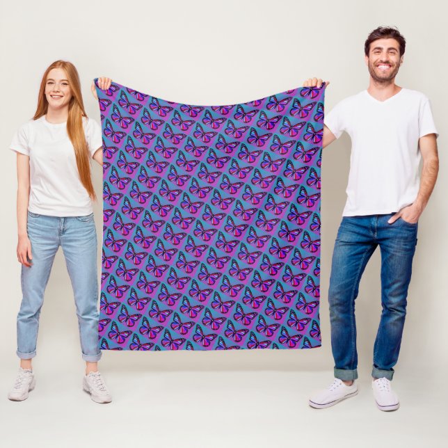 Jewel Butterflies in Purple and Blue Pattern Fleece Blanket (In Situ)