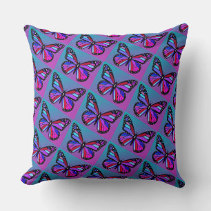 Jewel Butterflies in Purple and Blue Pattern Throw Pillow
