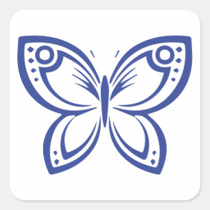 Jewel Butterflies Outline - Blue Square Sticker