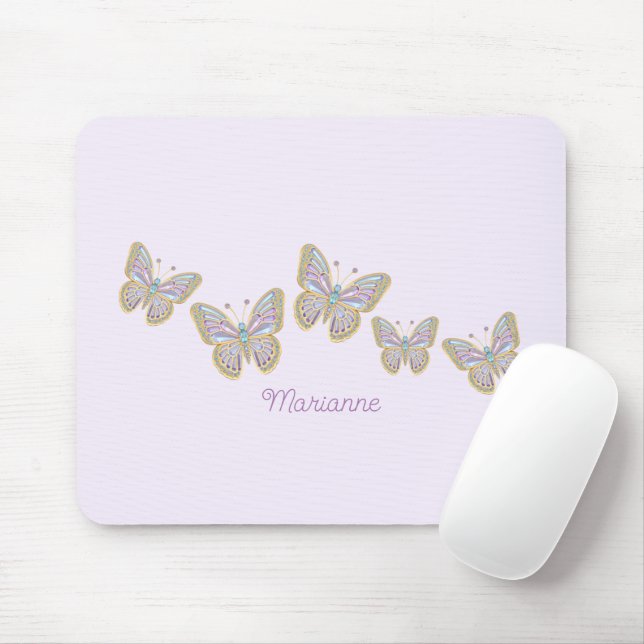 Jewel Butterflies Purple Blue Gold Mouse Pad (With Mouse)