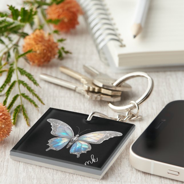 Jewel Butterfly Opal and Silver Keychain (Front Right)