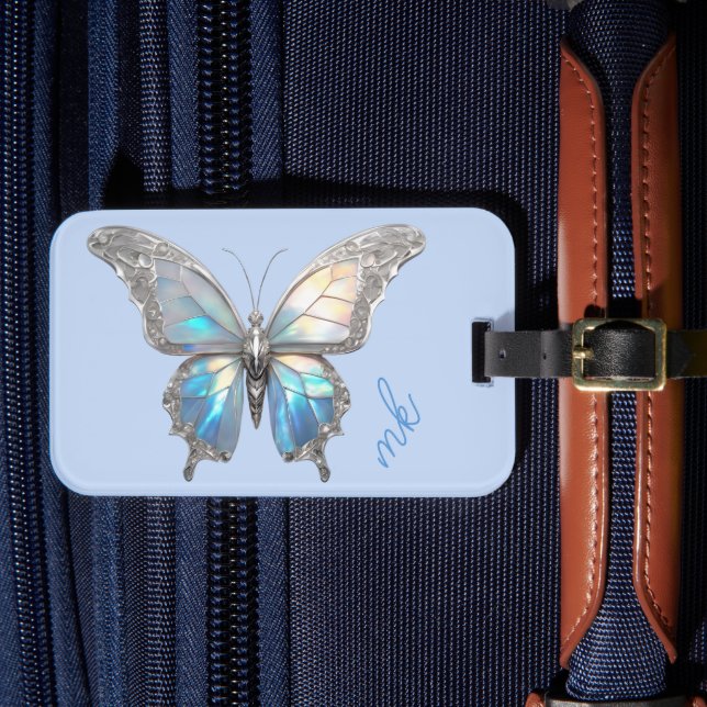 Jewel Butterfly Opal and Silver Luggage Tag (Front Insitu 4)