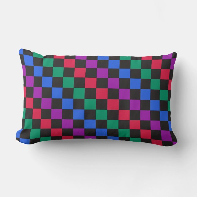 Jewel candy diagonal chequerboard pattern lumbar pillow (Front)