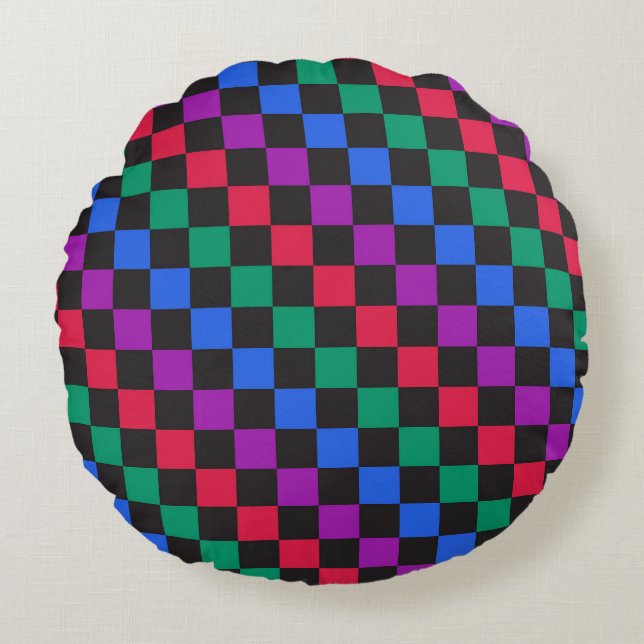 Jewel candy diagonal chequerboard pattern round pillow (Front)