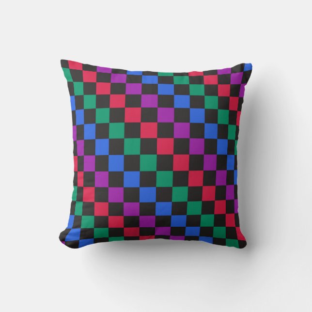 Jewel candy diagonal chequerboard pattern throw pillow (Front)