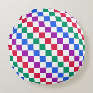Jewel candy diagonal chequered pattern round pillow