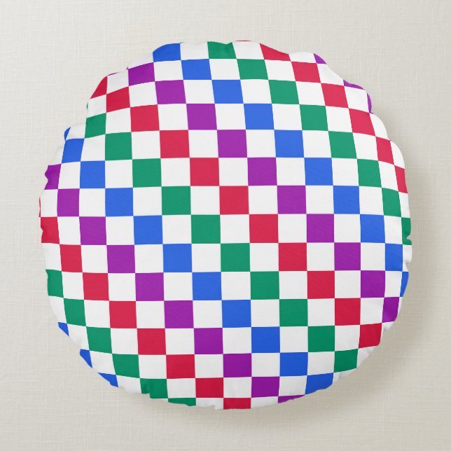 Jewel candy diagonal chequered pattern round pillow (Front)